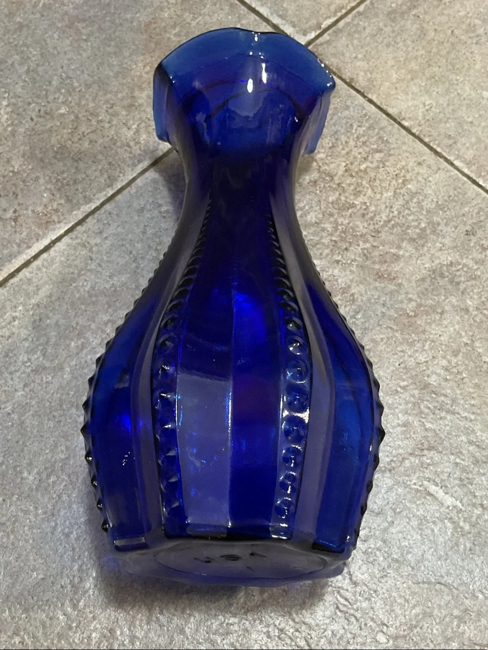 Indiana Glass Cobalt Blue Fluted Beaded Vase vintage